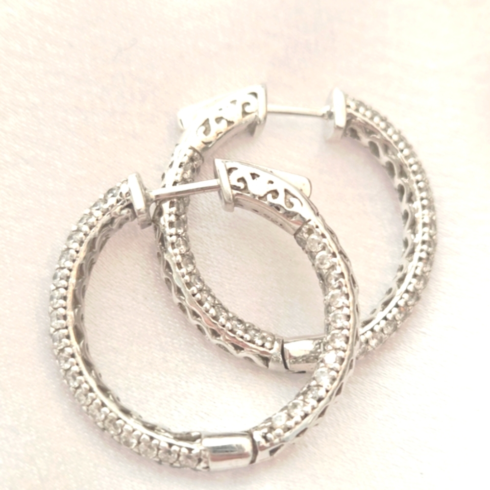 Elegant Sterling Silver Hoop Earrings with CZ's.